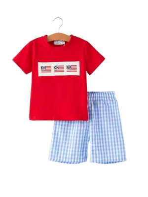 Ensemble pour garçons à smocks brodés de drapeau du 4 juillet