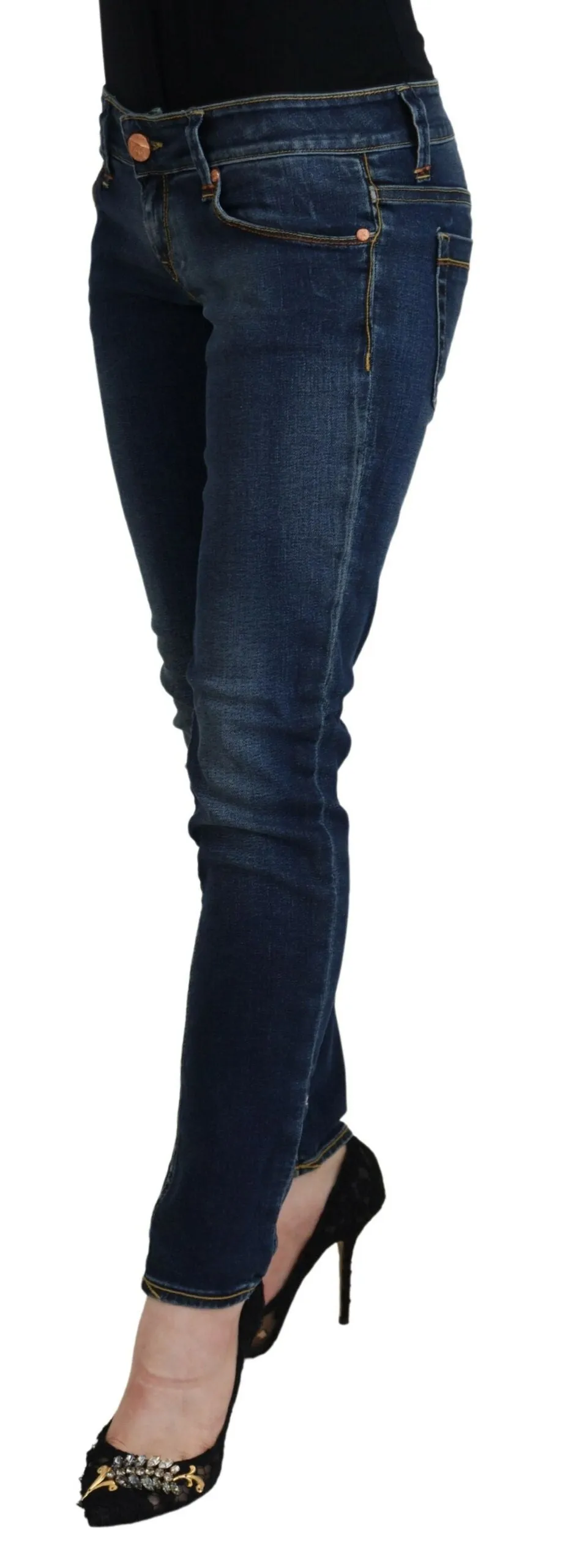 Acht  Jean Skinny Femme à Taille Basse en Coton Décontracté