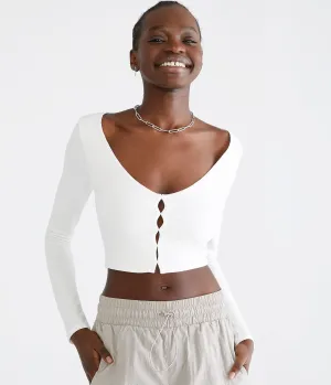 Aeropostale Haut court femme à manches longues avec découpes - Blanc - Taille XXL - Coton - Mode adolescent & Vêtements Crème Aeropostale