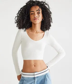 Aeropostale Haut court féminin à manches longues et sans couture 3 façons - Blanc - Taille M - Nylon - Mode adolescente & Vêtements Crème Aeropostale