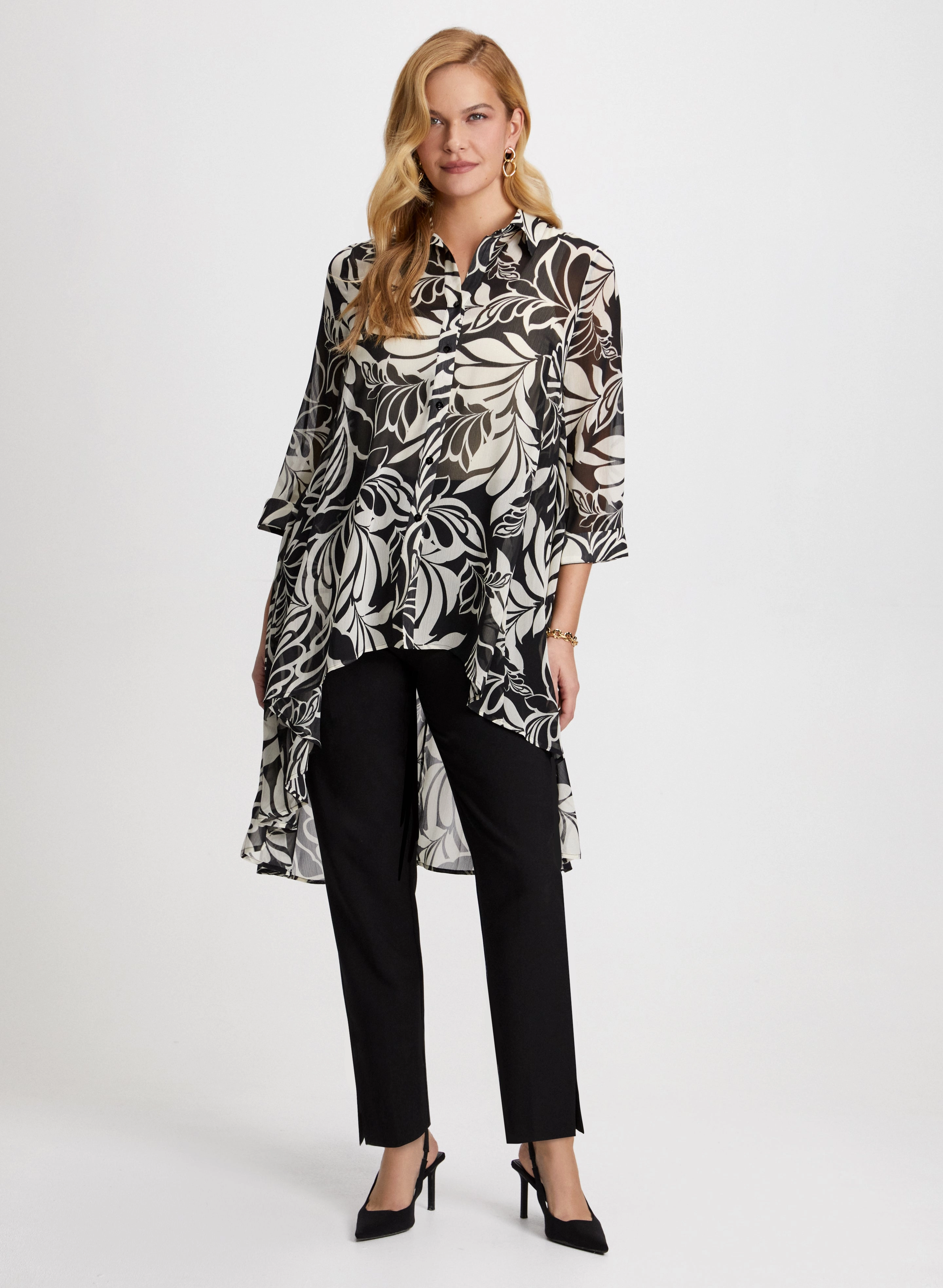 Blouse à motif feuille asymétrique & Pantalon slim