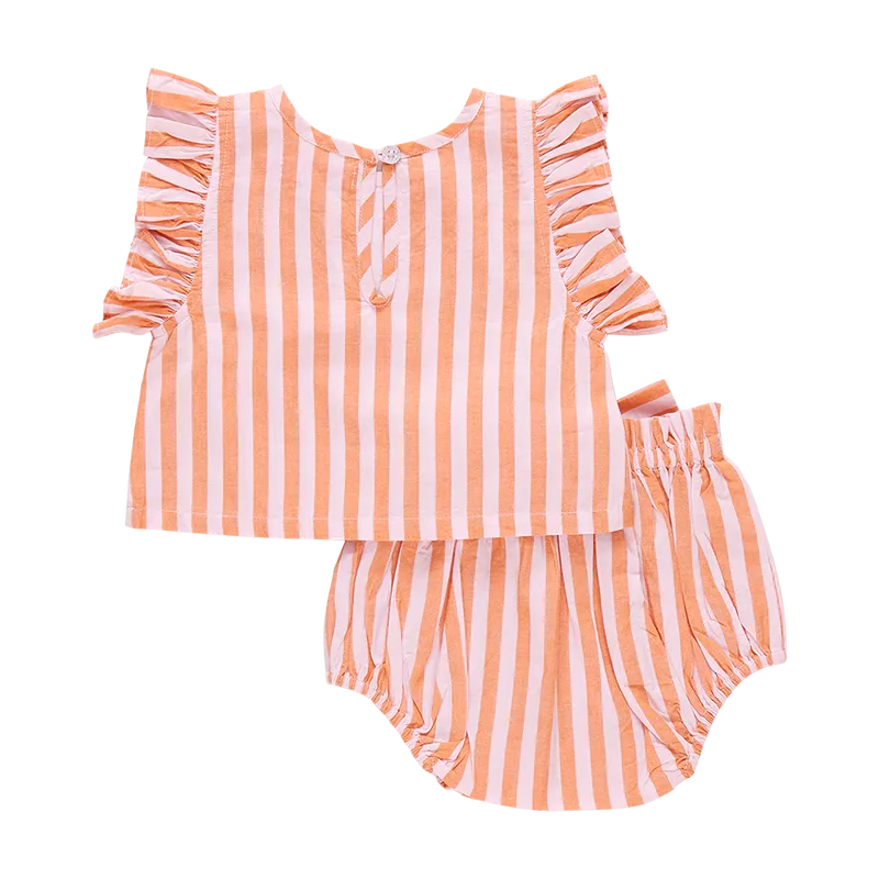 Ensemble deux pièces bébé Abigail - Rayures orange et rose par Pink Chicken