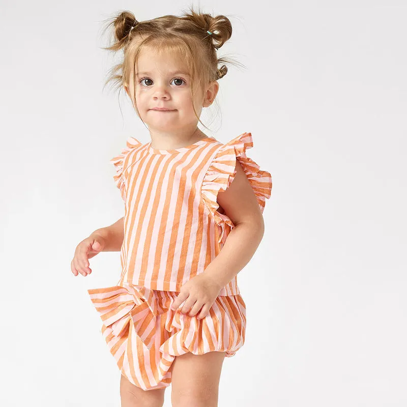 Ensemble deux pièces bébé Abigail - Rayures orange et rose par Pink Chicken
