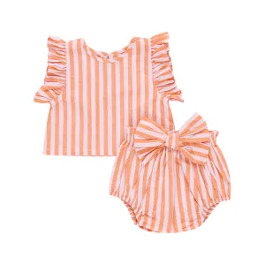 Ensemble deux pièces bébé Abigail - Rayures orange et rose par Pink Chicken
