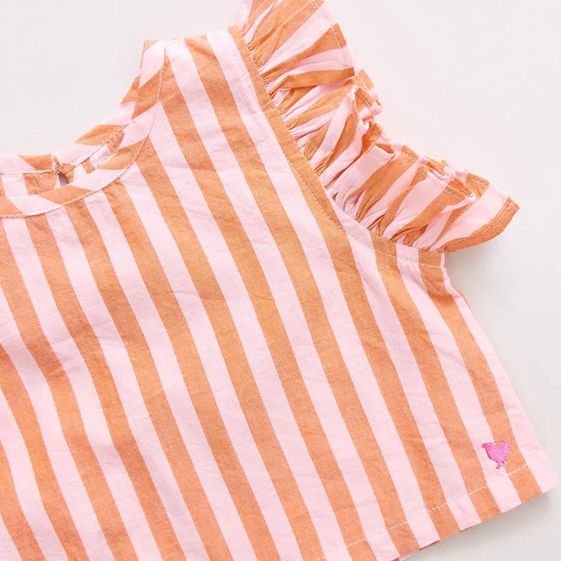 Ensemble deux pièces bébé Abigail - Rayures orange et rose par Pink Chicken