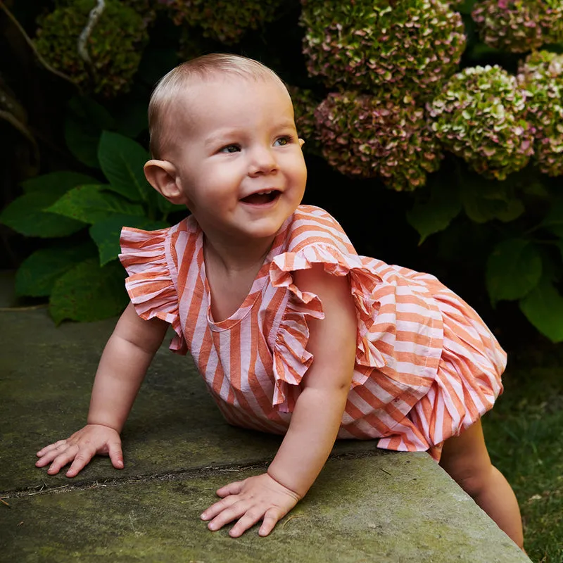 Ensemble deux pièces bébé Abigail - Rayures orange et rose par Pink Chicken