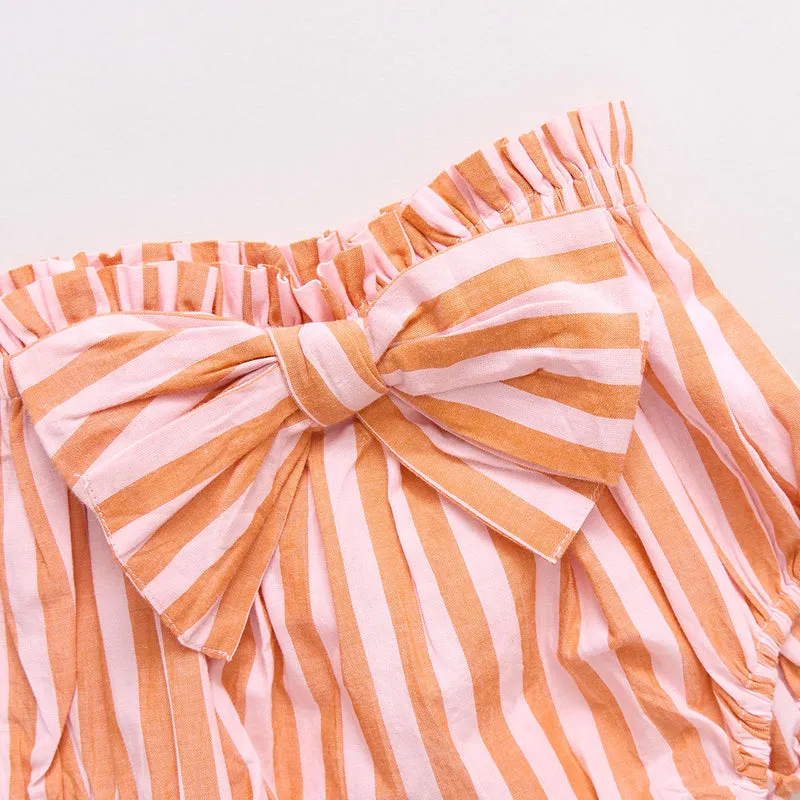 Ensemble deux pièces bébé Abigail - Rayures orange et rose par Pink Chicken