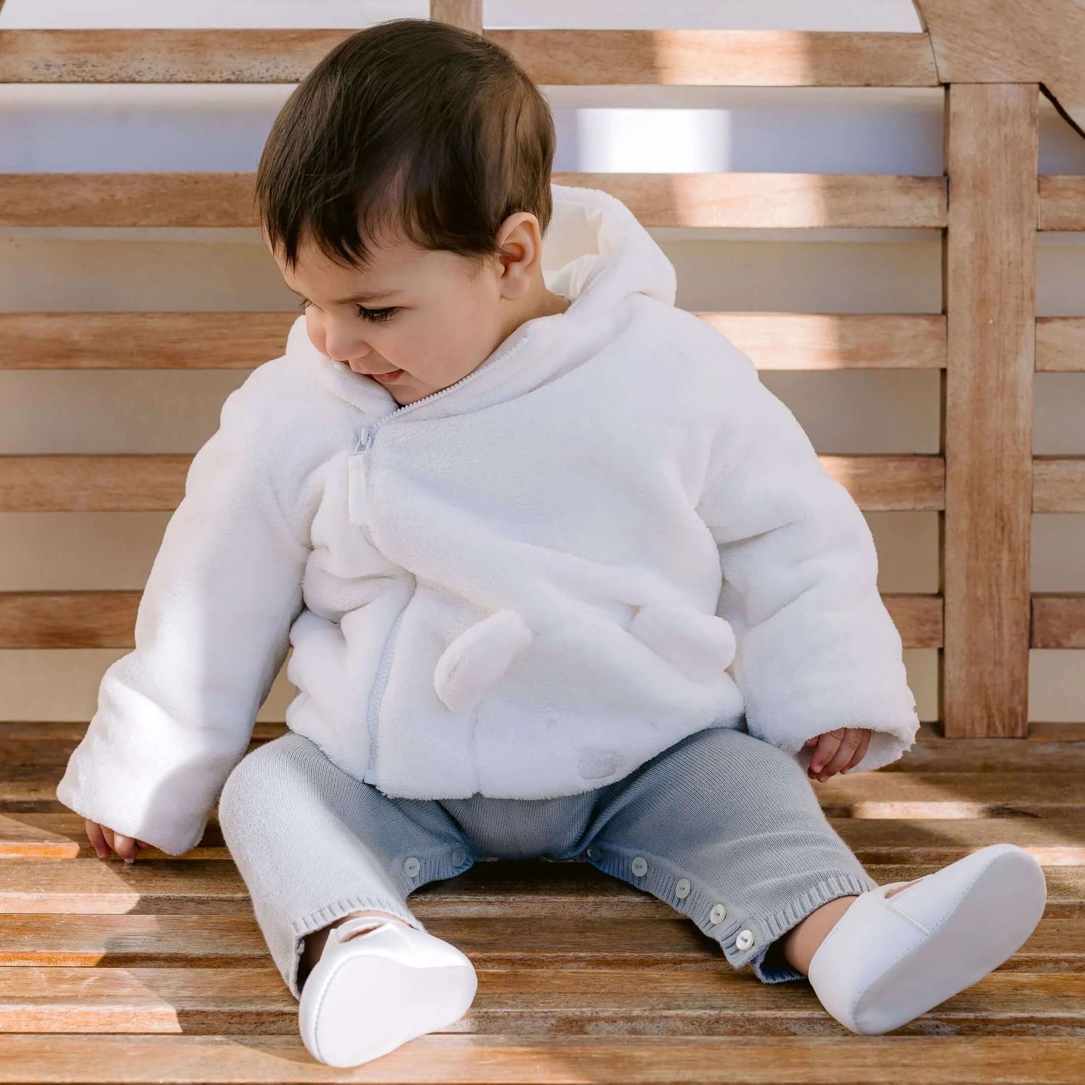 Veste en polaire ivoire avec ours en peluche pour bébé garçon Axel