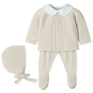 Ensemble tricoté 3 pièces beige pour bébé garçon