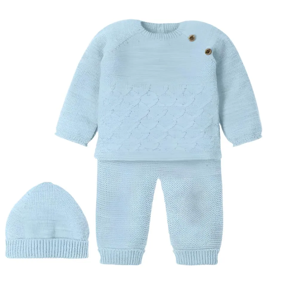 Ensemble tricoté bleu pour bébé garçon - 3 pièces