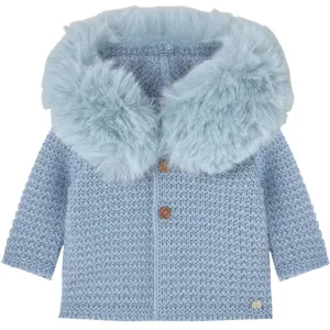 Veste en fausse fourrure tricotée bleue pour bébé garçon