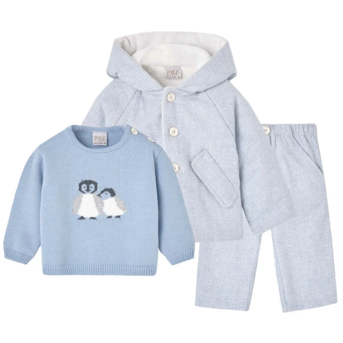 Ensemble 3 pièces bébé garçon bleu pingouin