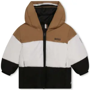 Manteau Doudoune Camel & Rayures Noires pour Bébé Garçon