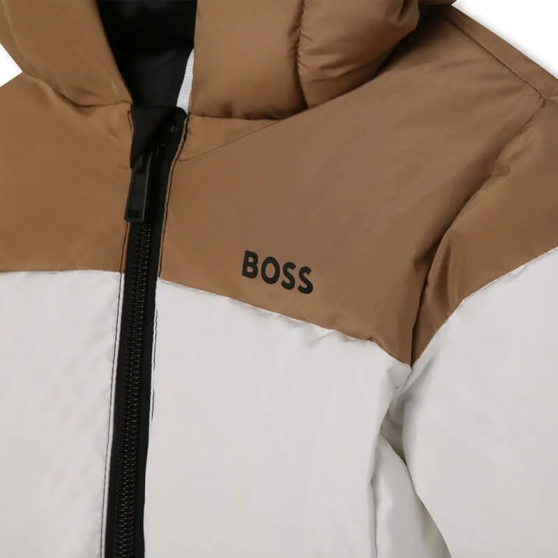 Manteau Doudoune Camel & Rayures Noires pour Bébé Garçon