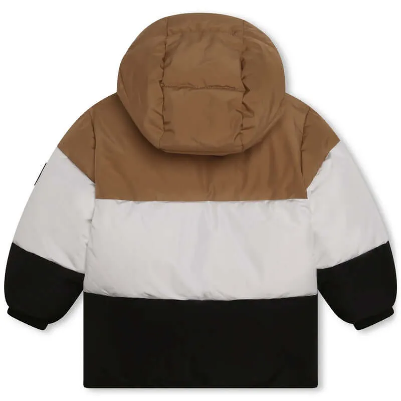 Manteau Doudoune Camel & Rayures Noires pour Bébé Garçon