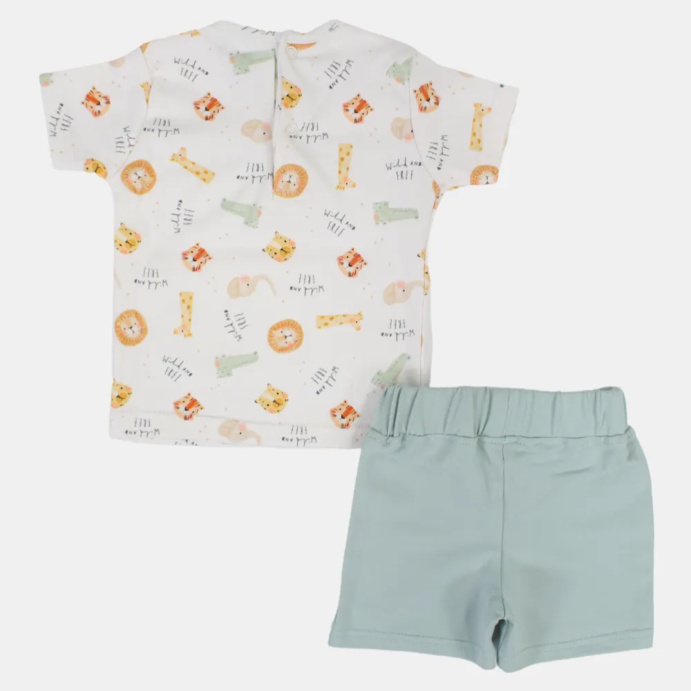 Ensemble 2 pièces en coton pour bébé garçon - Motif têtes d'animaux sauvages