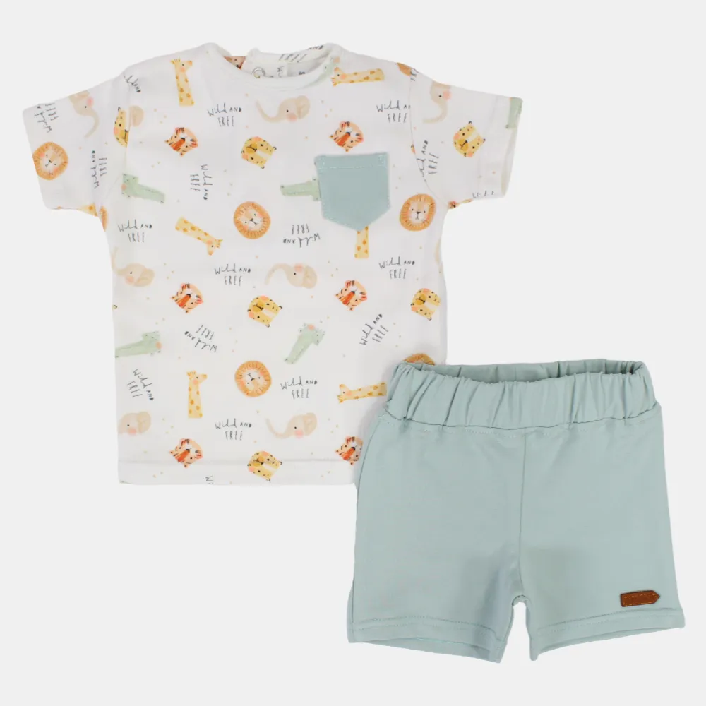 Ensemble 2 pièces en coton pour bébé garçon - Motif têtes d'animaux sauvages