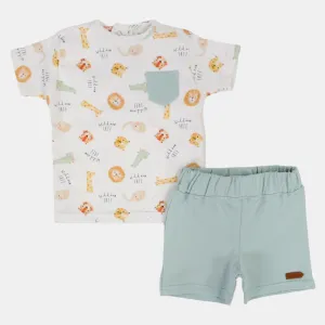 Ensemble 2 pièces en coton pour bébé garçon - Motif têtes d'animaux sauvages