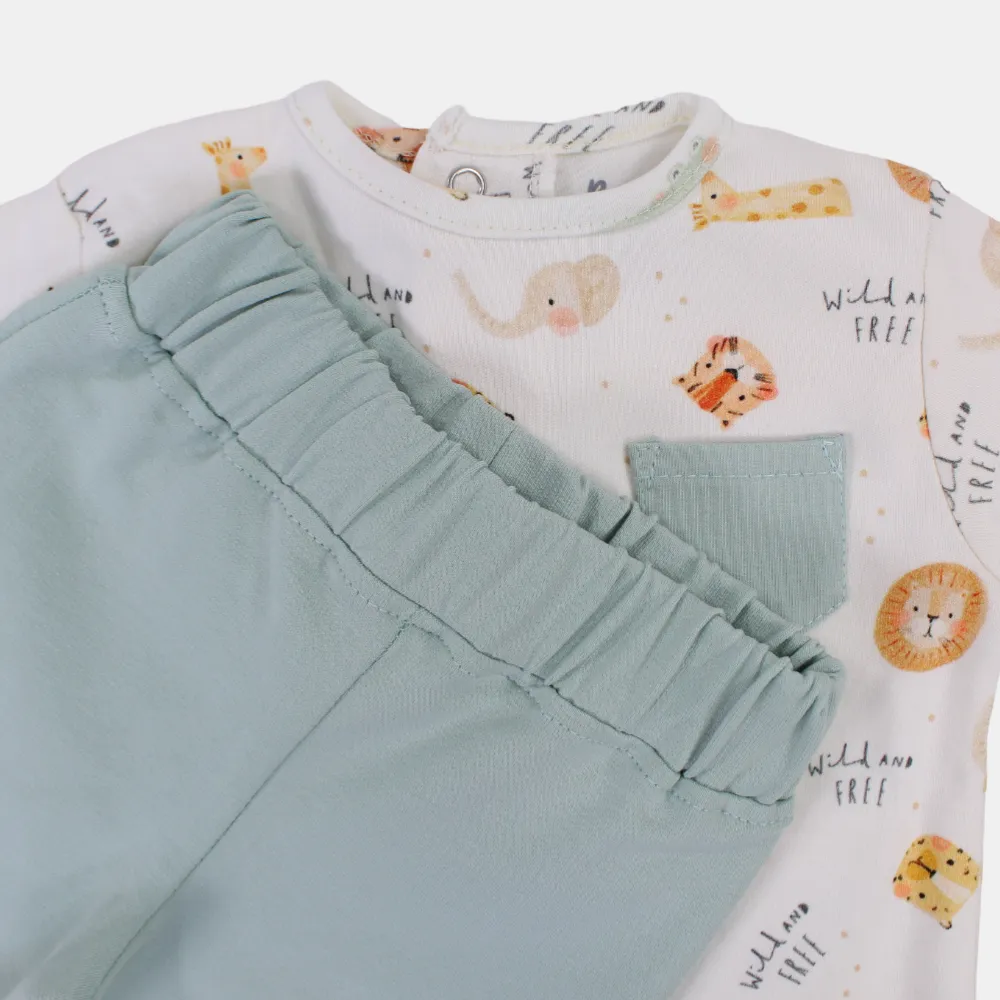 Ensemble 2 pièces en coton pour bébé garçon - Motif têtes d'animaux sauvages