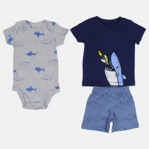Ensemble 3 pièces en coton pour bébé garçon – Bleu marine avec motif requin