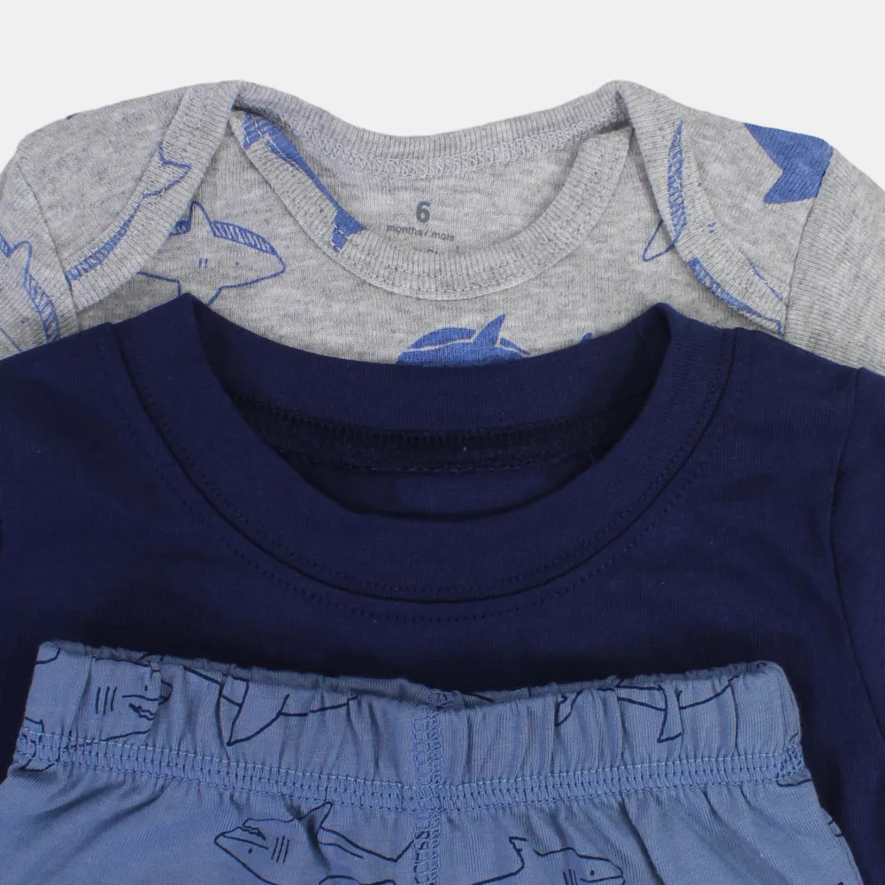 Ensemble 3 pièces en coton pour bébé garçon – Bleu marine avec motif requin