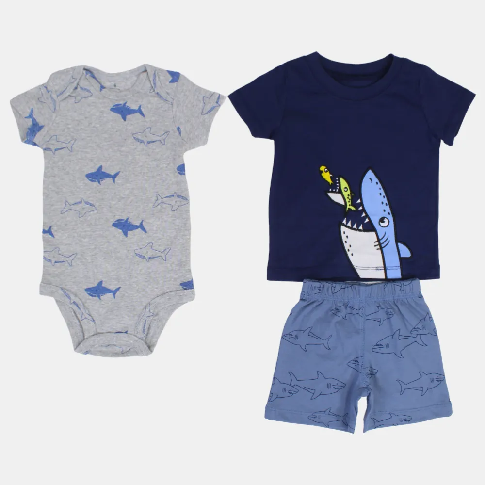 Ensemble 3 pièces en coton pour bébé garçon – Bleu marine avec motif requin