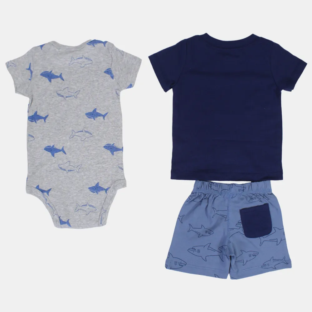 Ensemble 3 pièces en coton pour bébé garçon – Bleu marine avec motif requin