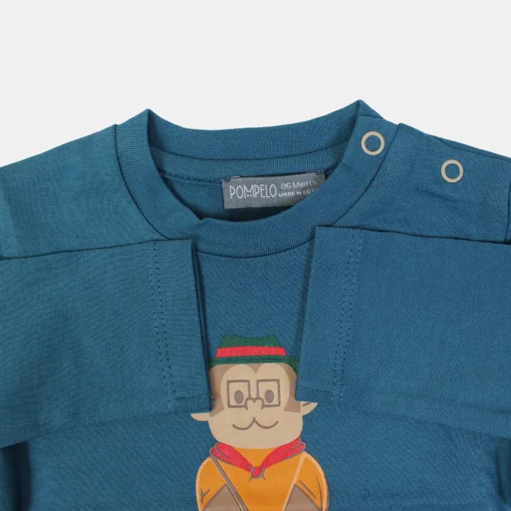T-shirt en coton à manches longues pour bébé garçon – Sarcelle