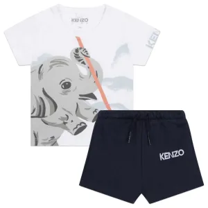 Ensemble de Shorts Éléphant Blanc et Bleu pour Bébé Garçon