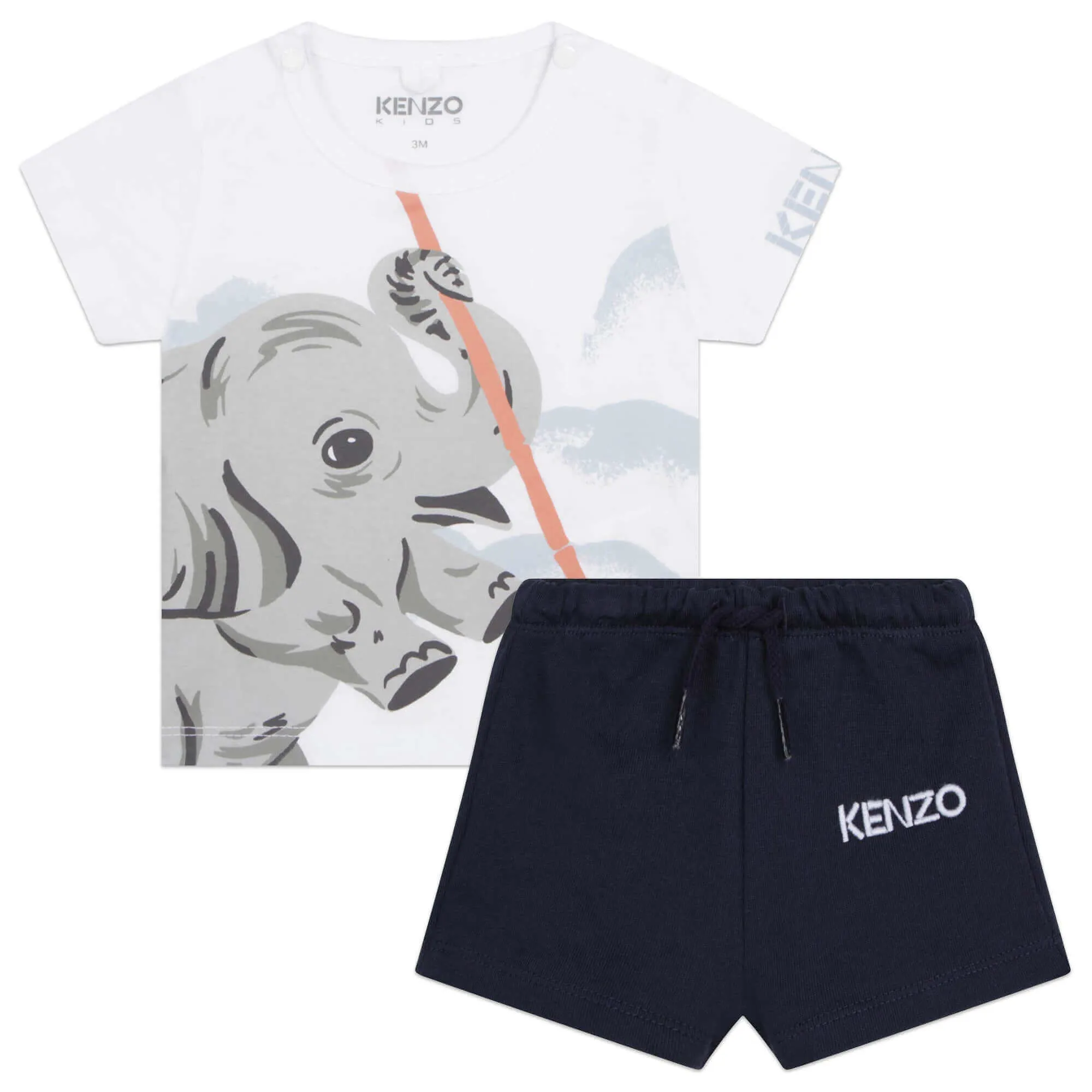Ensemble de Shorts Éléphant Blanc et Bleu pour Bébé Garçon