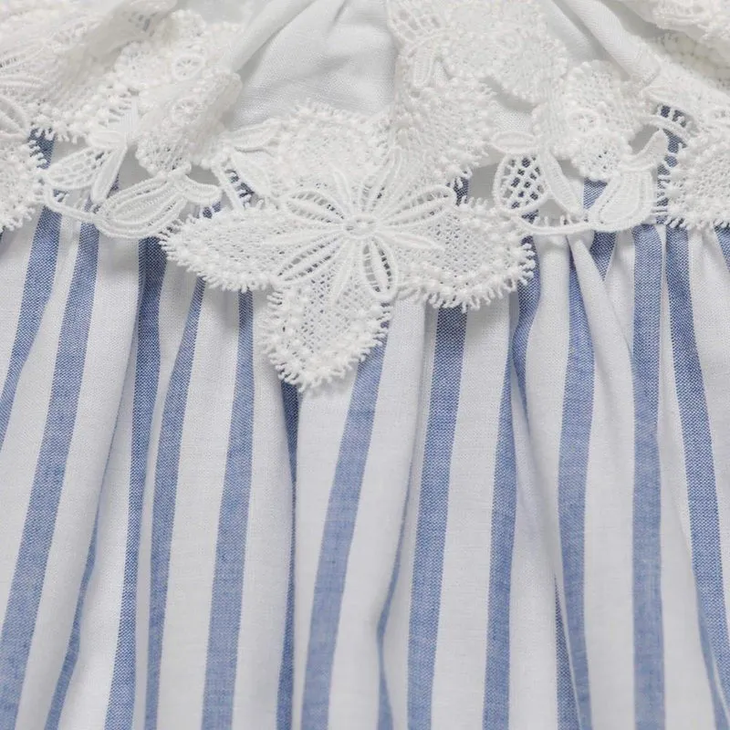 Robe à rayures bleues pour bébé fille avec bloomers