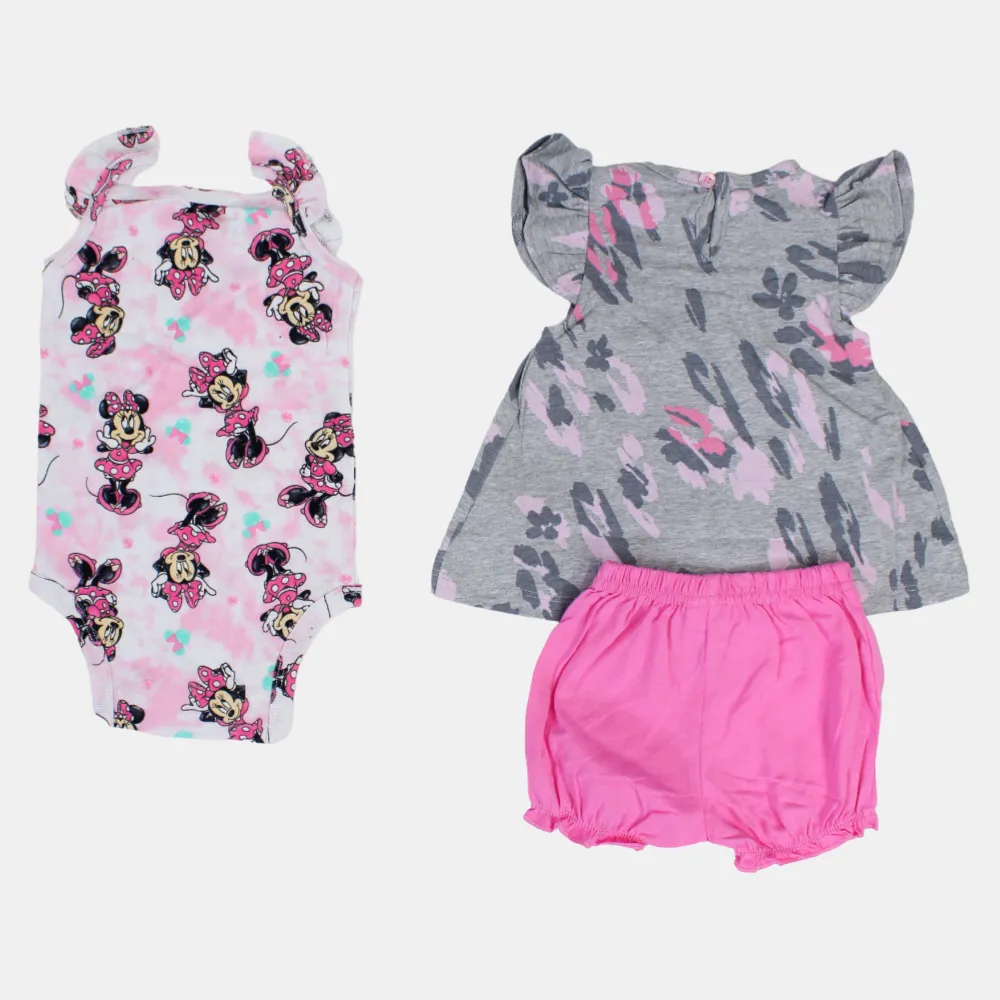 Ensemble 3 pièces en coton pour bébé fille – Gris avec motif Minnie Mouse