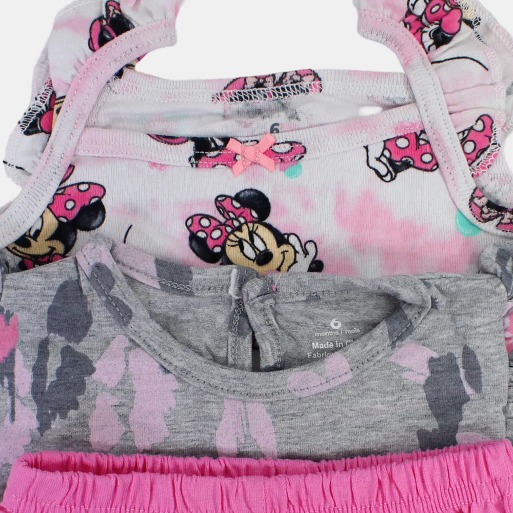Ensemble 3 pièces en coton pour bébé fille – Gris avec motif Minnie Mouse