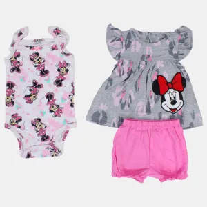 Ensemble 3 pièces en coton pour bébé fille – Gris avec motif Minnie Mouse