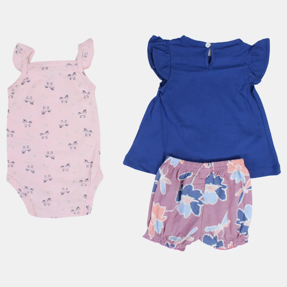 Ensemble 3 pièces en coton pour bébé fille – Indigo avec motif licorne volante