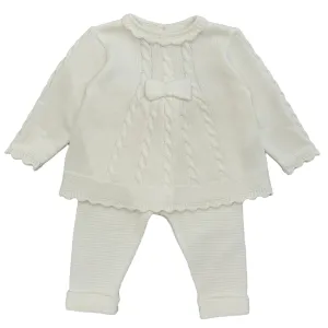 Ensemble tricoté avec nœud crème pour bébé fille