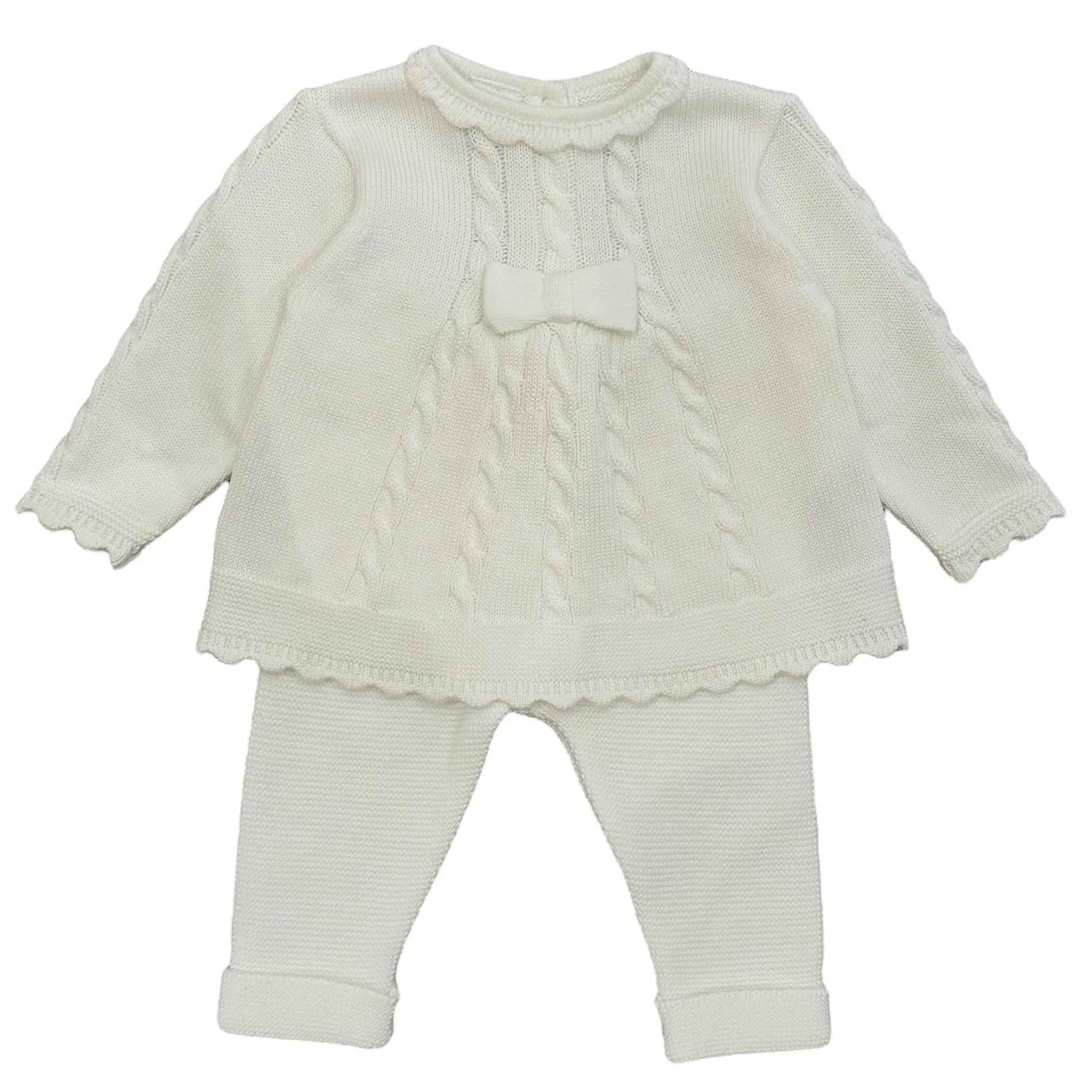 Ensemble tricoté avec nœud crème pour bébé fille