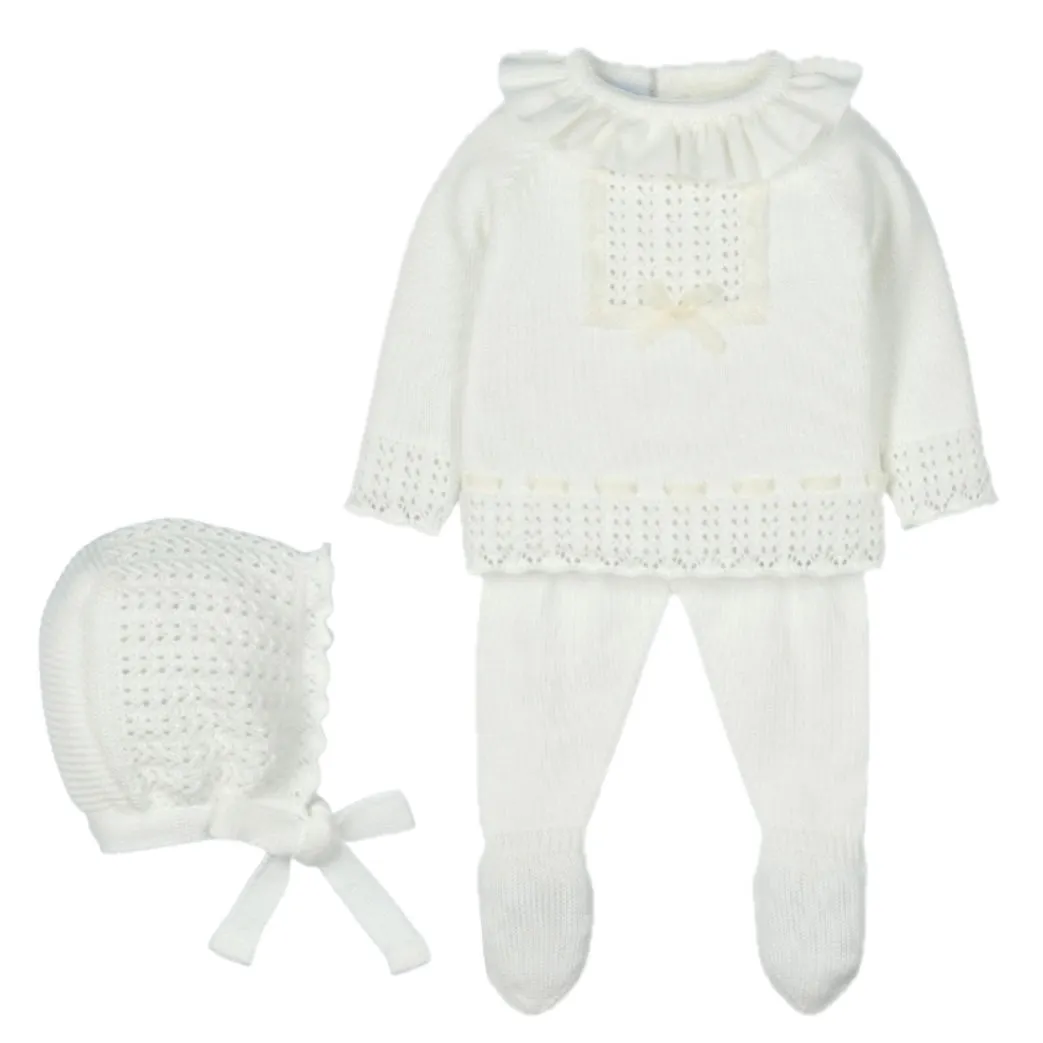 Ensemble en maille crème pour bébé fille