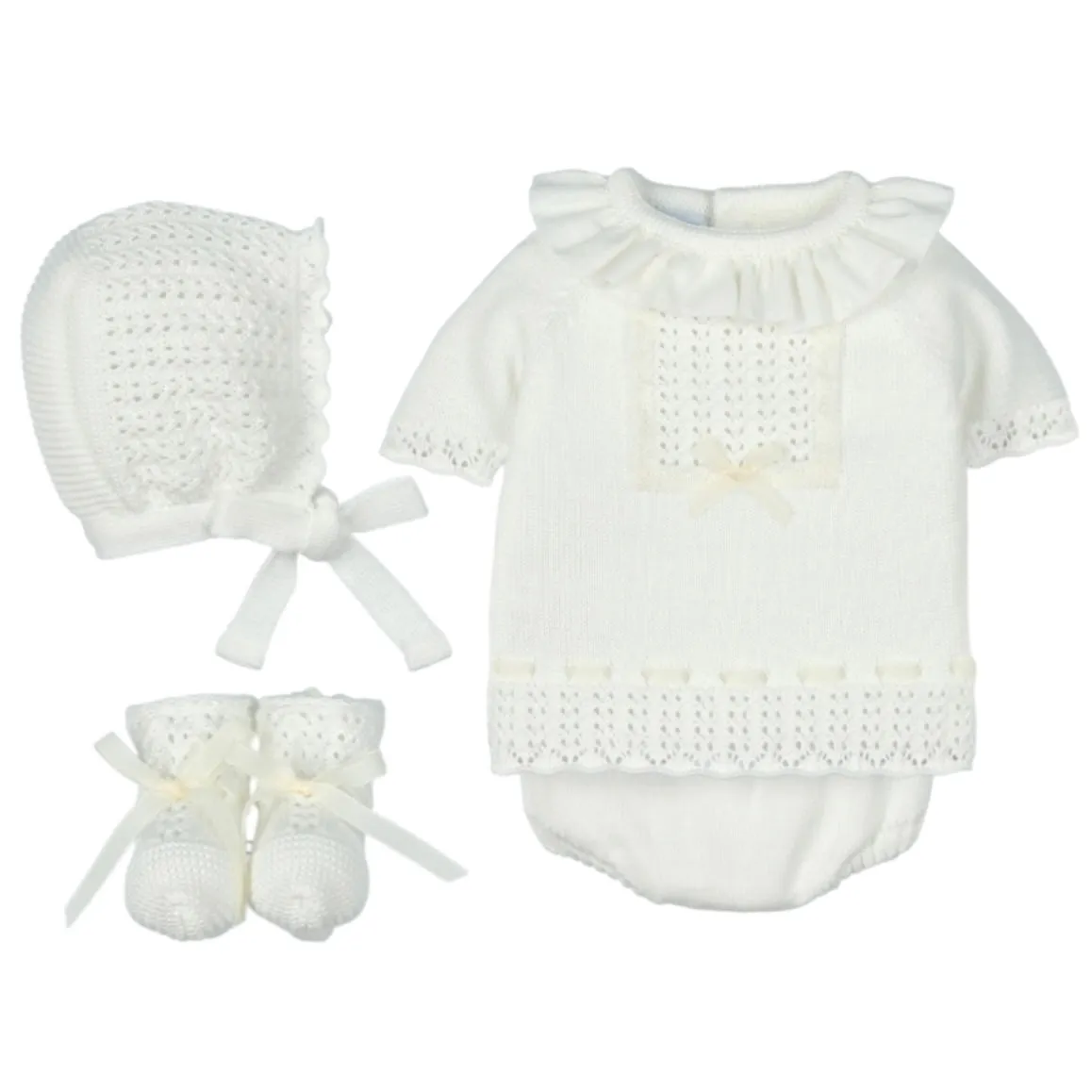 Ensemble court en maille crème pour bébé fille