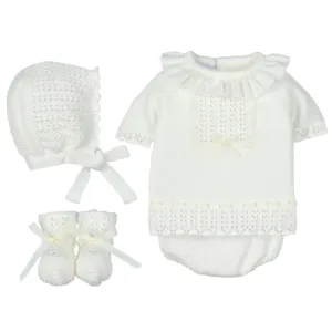 Ensemble court en maille crème pour bébé fille
