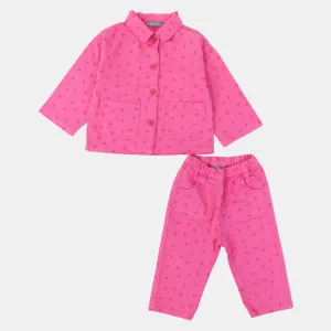 Ensemble 2 pièces en gabardine pour bébé fille – Fuchsia
