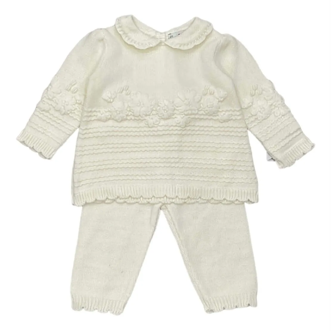 Ensemble tricoté ivoire 2 pièces pour bébé fille