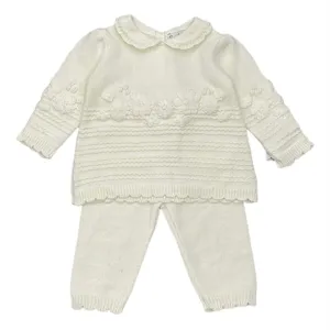 Ensemble tricoté ivoire 2 pièces pour bébé fille