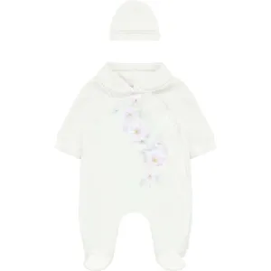 Ensemble Babygrow et Bonnet Fleuri Ivoire pour Fille