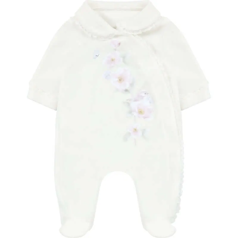 Ensemble Babygrow et Bonnet Fleuri Ivoire pour Fille