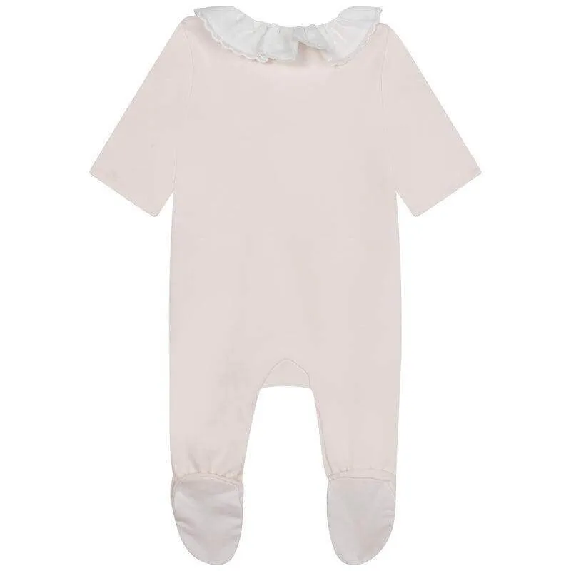 Ensemble de grenouillère en coton bio pêche pour bébé fille