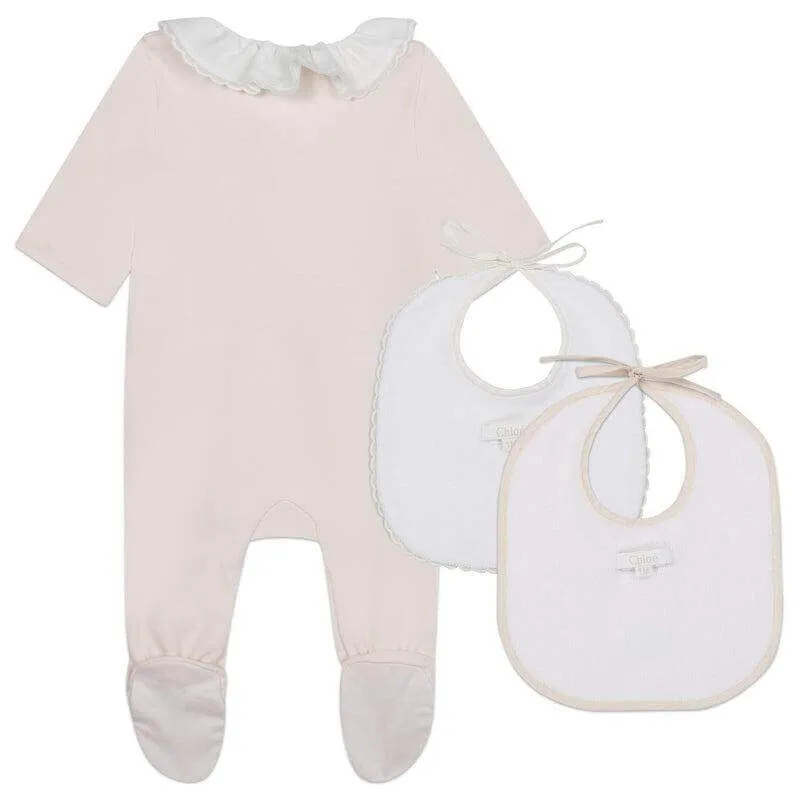 Ensemble de grenouillère en coton bio pêche pour bébé fille