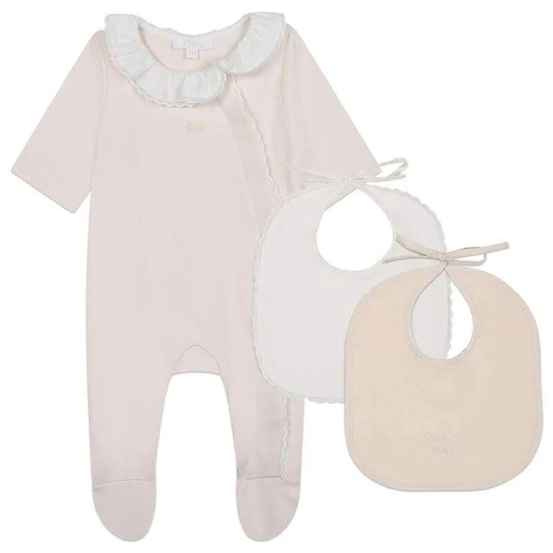 Ensemble de grenouillère en coton bio pêche pour bébé fille
