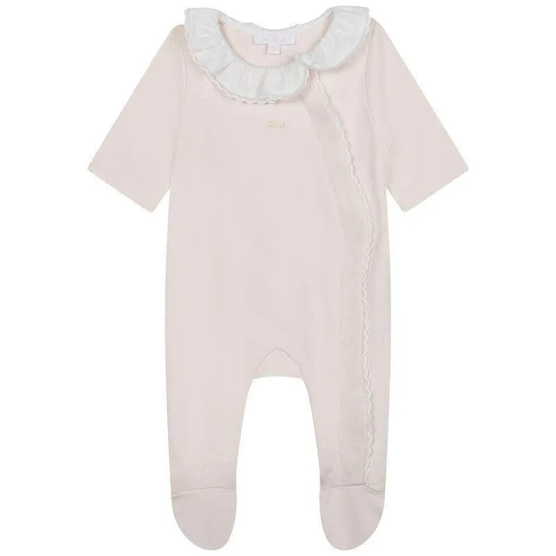Ensemble de grenouillère en coton bio pêche pour bébé fille