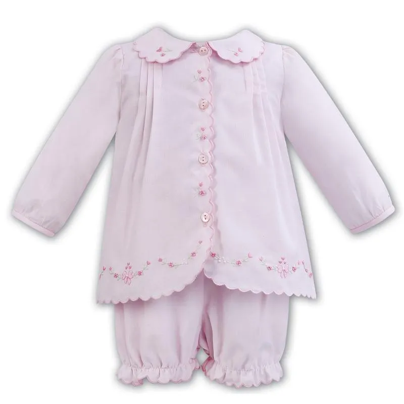 Ensemble deux pièces rose pour bébé fille brodé main